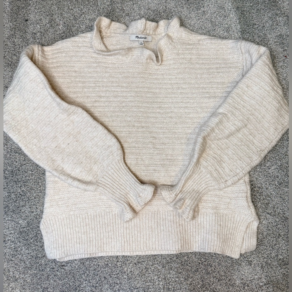 Madewell Ruffle Neck Sweater | Cotton Merino Yarn | Small